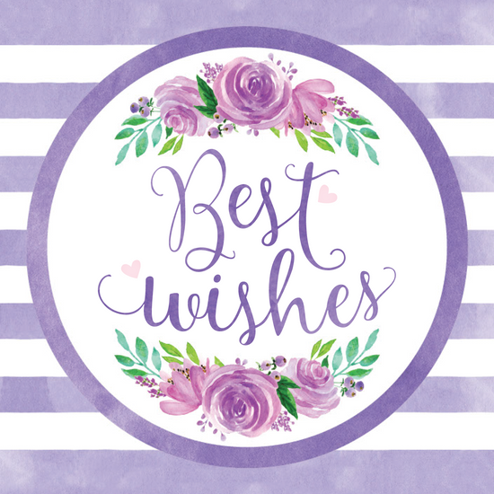 Happy birthday gift tag or favor label with the Best Wishes message. Purple watercolor floral design.