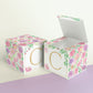 A completely closed block in the form of a cube and a box with an open lid. Both feature the same printable design.