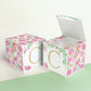 A completely closed block in the form of a cube and a box with an open lid. Both feature the same printable design.
