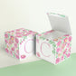 A completely closed block in the form of a cube and a box with an open lid. Both feature the same printable design.