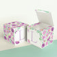 Two blocks side by side, one with the lid open to show that the printable cube template can also be used to make a box.