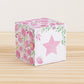 Building block with floral designs and pink star on the front. Part of a collection of printable building blocks.