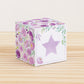 Building block with floral designs and lavender star on the front. Part of a collection of printable building blocks.