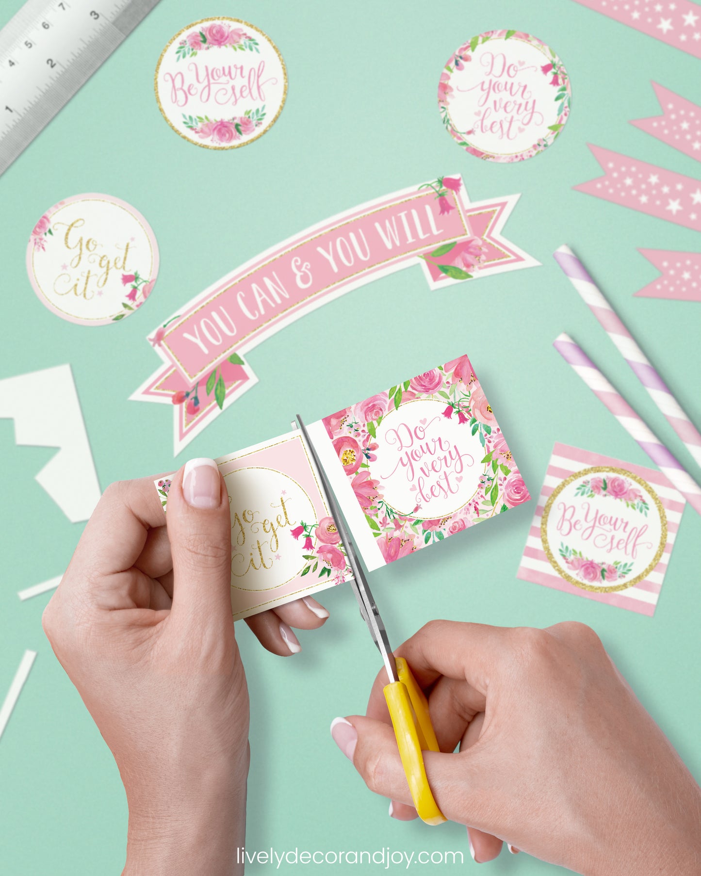 Pink & Gold Floral Toppers: Encouragement