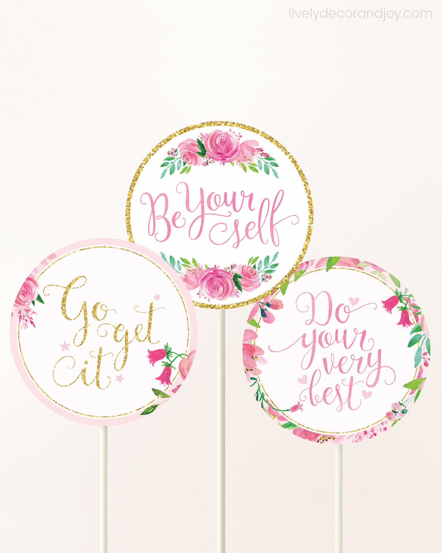 Pink & Gold Floral Toppers: Encouragement