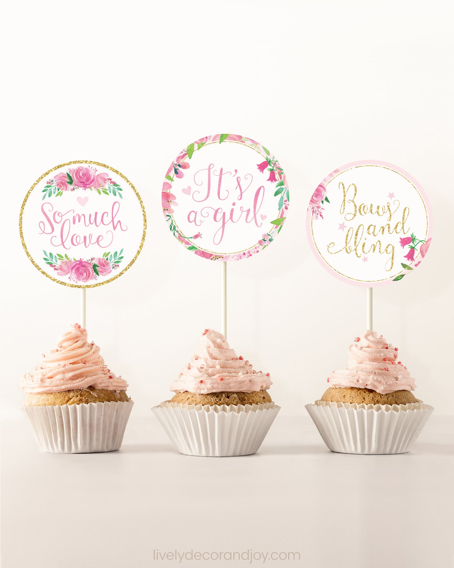 Pink & Gold Floral Toppers: It's a Girl