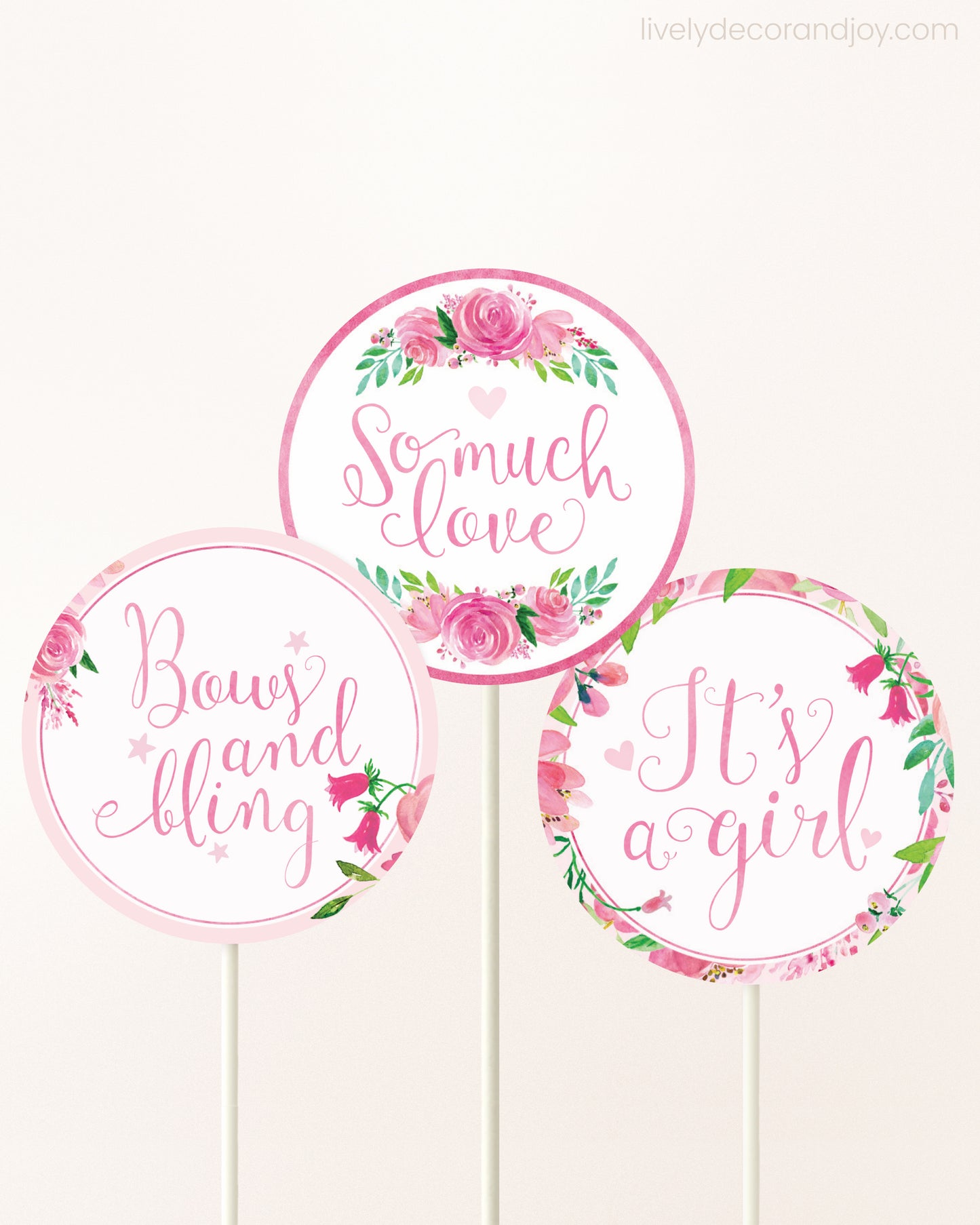 Pink Floral Toppers: It's a Girl