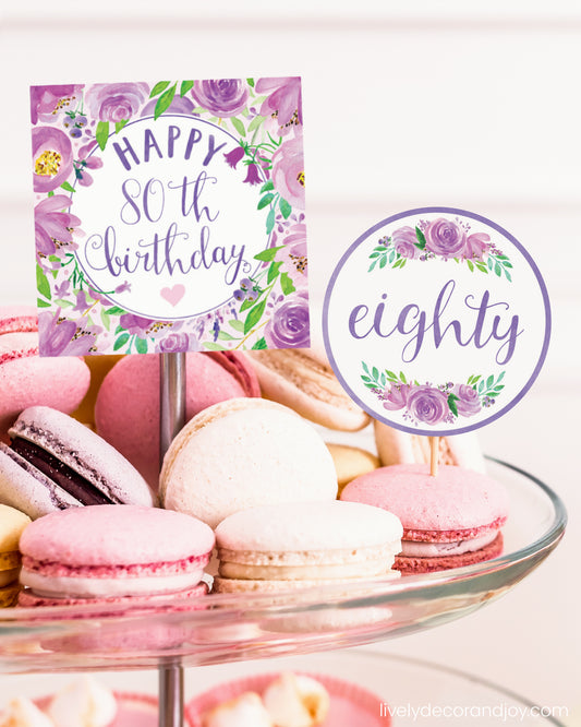 One square tag and one round tag used as easy party decorations at a macaron stand in a princess party.