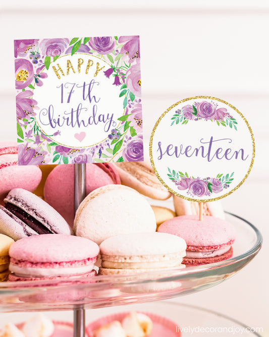 One square tag and one round tag used as easy party decorations at a macaron stand in a princess party.