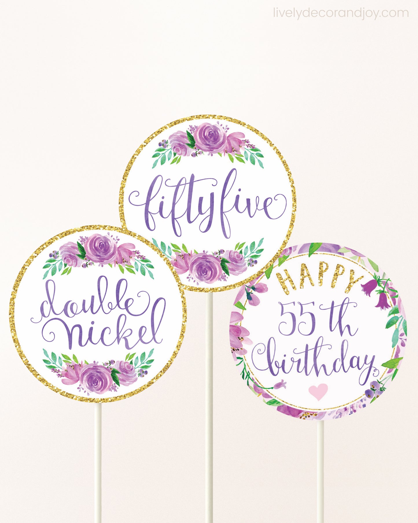 Purple & Gold Floral Toppers for 55th Birthday