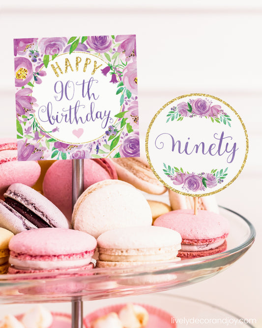 One square tag and one round tag used as easy party decorations at a macaron stand in a princess party.