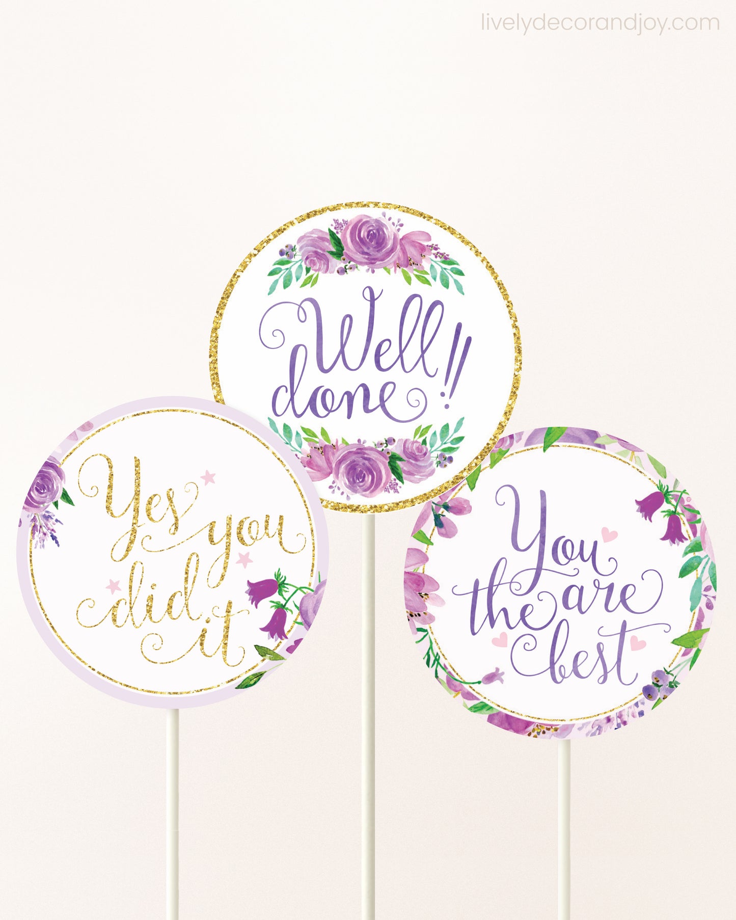 Purple & Gold Floral Toppers: Congratulations