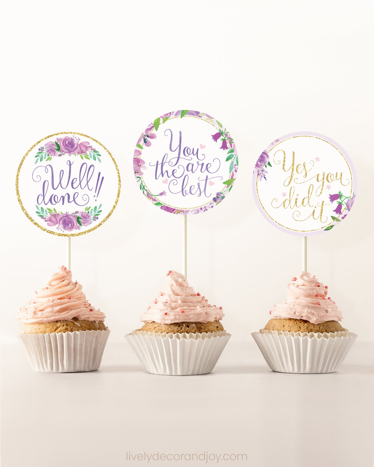 Purple & Gold Floral Toppers: Congratulations