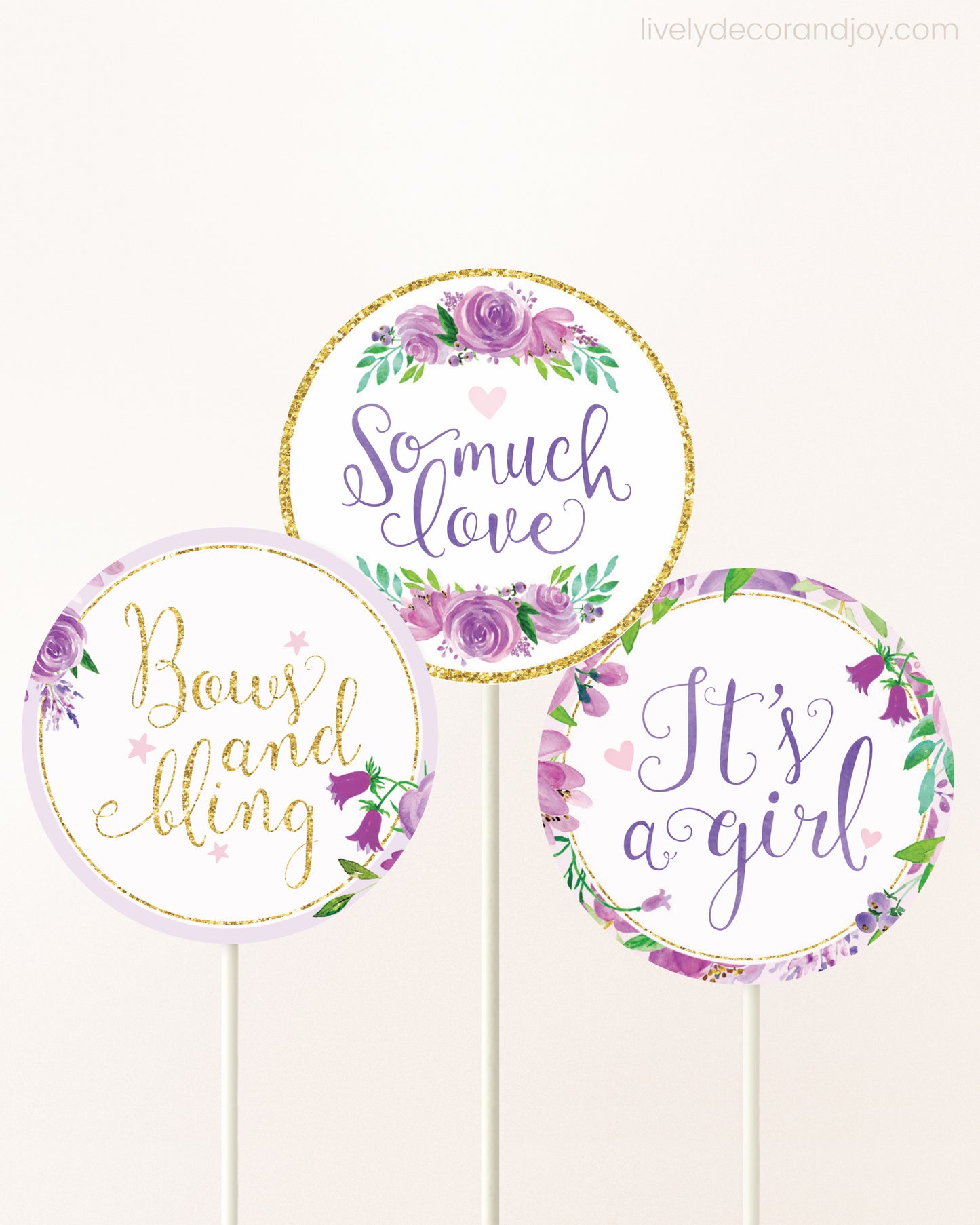 Purple & Gold Floral Toppers: It's a Girl