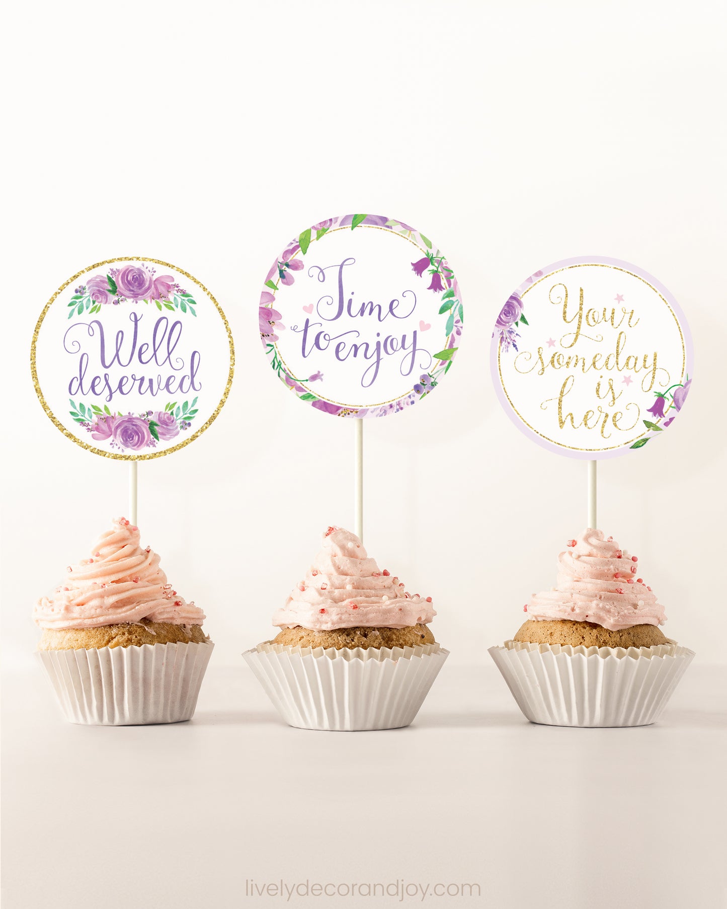Purple & Gold Floral Toppers: Happy Retirement